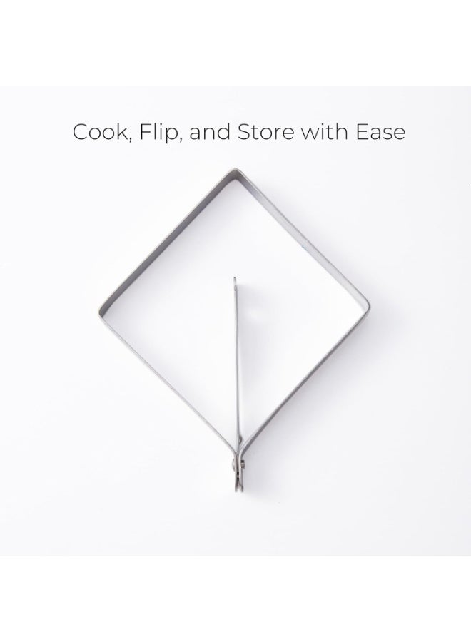 Square Egg Mold for Griddle – Stainless Steel Square Egg Ring, Egg Molds for Griddle with Collapsible Handle, Non-Stick Pancake & Burger Mold for Cooking Perfect Breakfast Sandwiches - Image 4